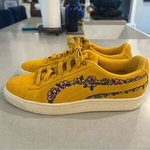 Puma Women's Yellow Suede Sneakers with Floral Design